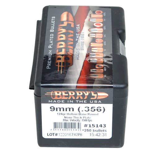 Berry's 15143 Superior Pistol 9mm/356 124gr Hollow Base Round Nose Thick Plate 250/Box                                                                                                                  