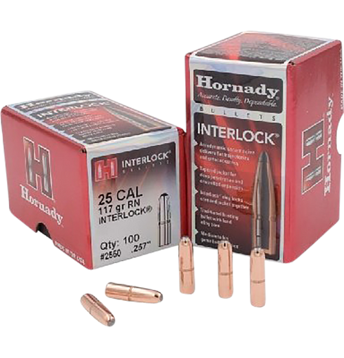 Hornady 2550 InterLock  25 Cal .257 117 gr Round Nose 100 Per Box/ 25 Case                                                                                                                              