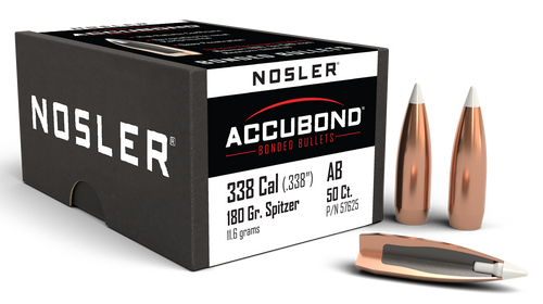 Nosler 57625 AccuBond  338Cal 180gr Spitzer Point Boat Tail 50/Box                                                                                                                                      