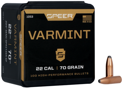 Speer 1053 Varmint  22Cal 70gr Jacketed Soft Point 100 Per Box/5 Case                                                                                                                                   