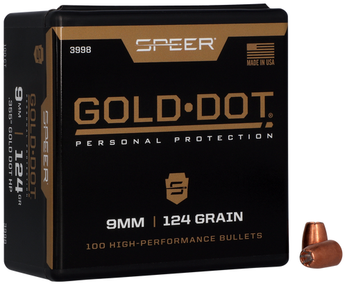 Speer 3998 Gold Dot Personal Protection 9mm 124gr Hollow Point 100 Per Box/5 Case                                                                                                                       