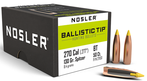 Nosler 27130 Ballistic Tip  270Caliber 130gr Spitzer 50/Box                                                                                                                                             