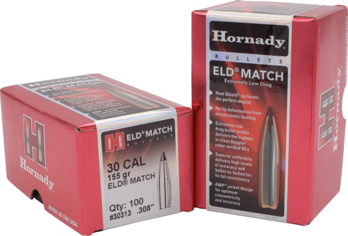 Hornady 30313 ELD Match  30 Cal .308 155 gr Extremely Low Drag Match 100 Per Box/ 15 Case                                                                                                               