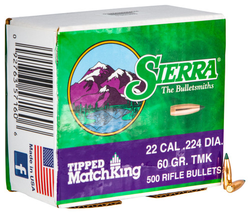 Sierra 7160C Tipped MatchKing  22Cal 60gr Tipped MatchKing 500/Box                                                                                                                                      