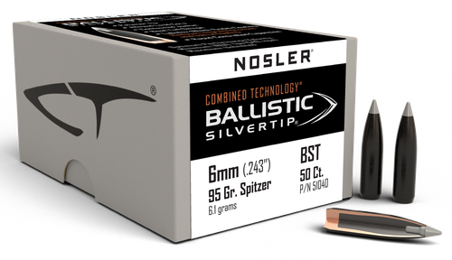 Nosler 51040 Ballistic Silvertip  6mm 95gr Spitzer Point 50/Box                                                                                                                                         