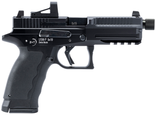 B&T Firearms BT490002 USW-P  9mm Luger 17+1/19+1 4.30" Threaded, Black, Picatinny Rail Frame, Optic Cut Slide, Rubber Grip                                                                              