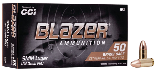CCI 5201 Blazer Brass Handgun 9mmLuger 124gr Full Metal Jacket 50 Per Box/20 Case                                                                                                                       