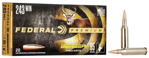 Federal P243BCH1 Premium  243Win 95gr Berger Hybrid Hunter 20 Per Box/10 Case                                                                                                                           