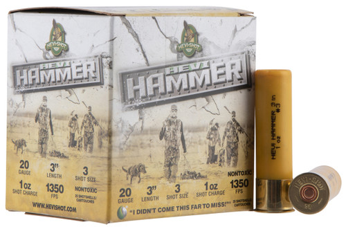HEVI-Shot HS29003 HEVI-Hammer  20Gauge 3" 1oz 3Shot 25 Per Box/10 Case                                                                                                                                  