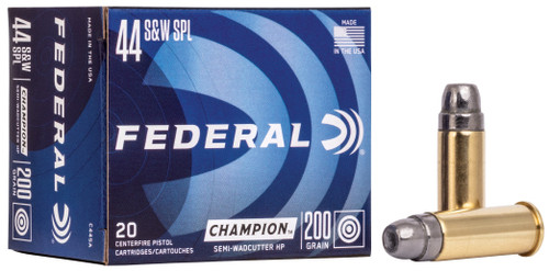Federal C44SA Champion Training 44S&W Spl 200gr Semi Wadcutter Hollow Point 20 Per Box/25 Case                                                                                                          