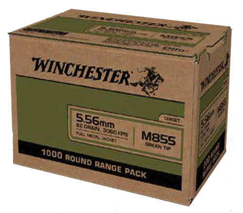 Winchester Ammo WM8551000 USA M855 Green Tip 5.56x45mmNATO 62gr Full Metal Jacket 1000 Per Box/1 Case *Sold By Case                                                                                     