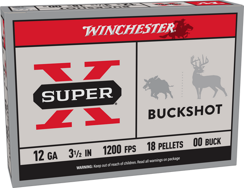 Winchester Ammo XB12L00 Super X  12Gauge 3.50" 18Pellets 00Buck Shot 5 Per Box/50 Case                                                                                                                  