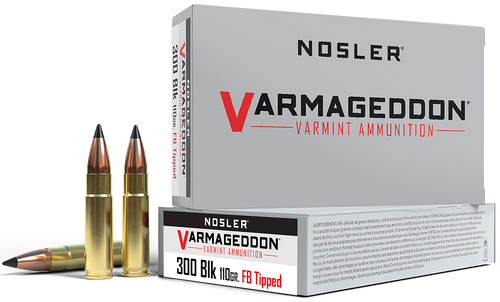 Nosler 40127 Varmageddon  300Blackout 110gr Flat Base Tipped 20 Per Box/20 Case                                                                                                                         