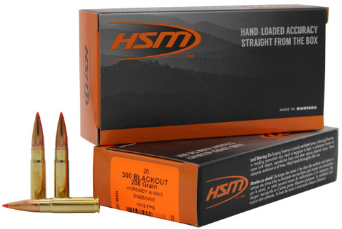 HSM 300BLK1N Match  300 Blackout 208 gr Hornady A Max 20 Per Box/ 25 Case                                                                                                                               