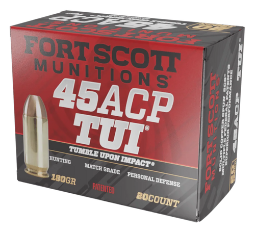 Fort Scott Munitions 450180SCV Tumble Upon Impact (TUI)  45ACP 180gr Solid Copper Spun 20 Per Box/25 Case                                                                                               