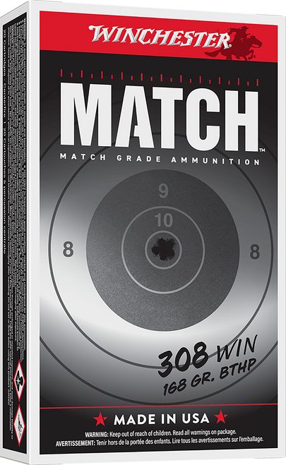 Winchester Ammo S308M Match  308Win 168gr Sierra MatchKing BTHP 20 Per Box/10 Case                                                                                                                      