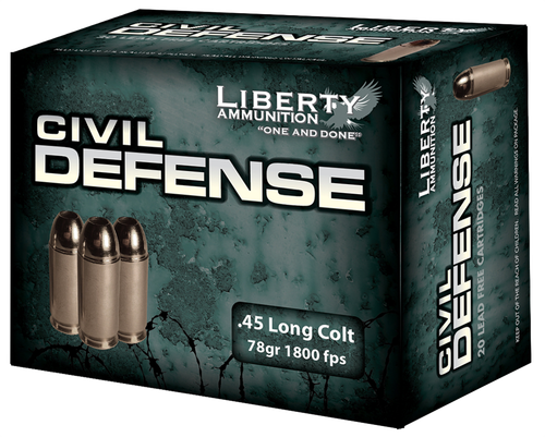 Liberty Ammunition LACD45031 Civil Defense  45Colt 78gr Lead Free Fragmenting Hollow Point 20 Per Box/50 Case                                                                                           
