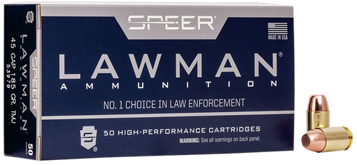 Speer 53979 Lawman  45GAP 185gr Total Metal Jacket Flat Nose 50 Per Box/20 Case                                                                                                                         