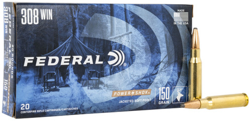 Federal 308A Power-Shok  308Win 150gr Jacketed Soft Point 20 Per Box/10 Case                                                                                                                            