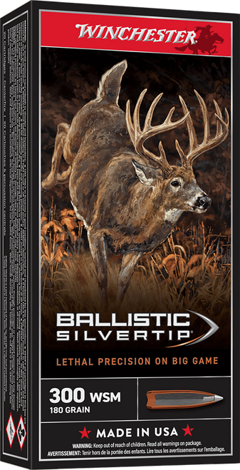 Winchester Ammo SBST300SA Ballistic Silvertip  300WSM 180gr Rapid Controlled Expansion Polymer Tip 20 Per Box/10 Case                                                                                   
