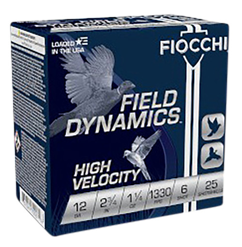 Fiocchi 12HV6 Field Dynamics High Velocity 12Gauge 2.75" 1 1/4oz 6Shot 25 Per Box/10 Case                                                                                                               