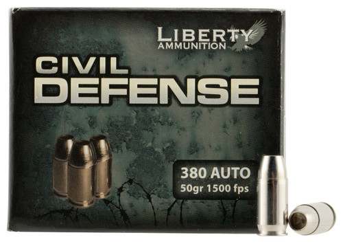 Liberty Ammunition LACD380023 Civil Defense  380ACP 50gr Lead Free Fragmenting Hollow Point 20 Per Box/50 Case                                                                                          