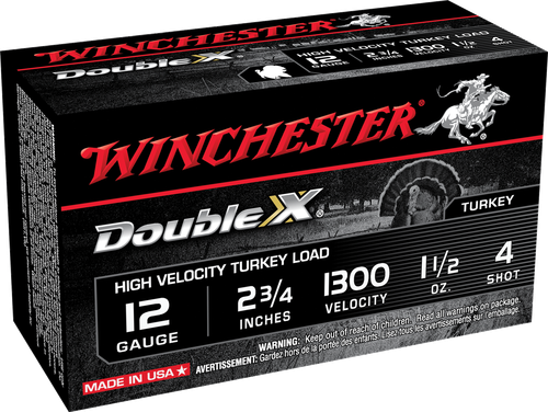 Winchester Ammo STH124 Double X High Velocity Turkey 12Gauge 2.75" 1 1/2oz 4Shot 10 Per Box/10 Case                                                                                                     