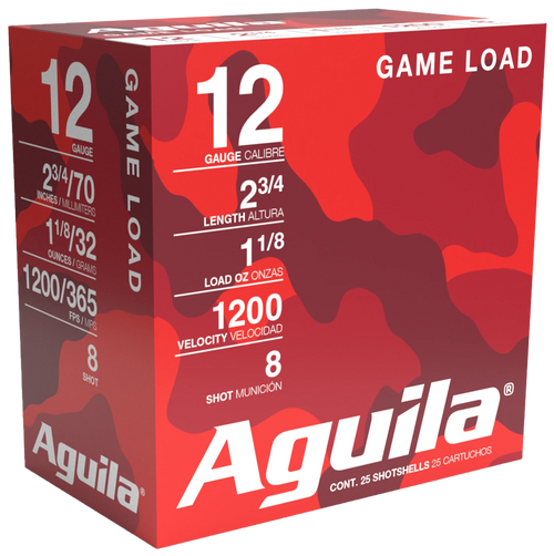 Aguila 1CHB1218 Game Load  12Gauge 2.75" 1 1/8oz 8Shot 25 Per Box/10 Case                                                                                                                               