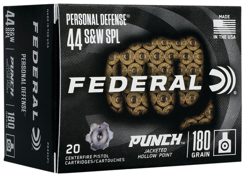 Federal PD44SP1 Punch Personal Defense 44S&W Spl 180gr Jacketed Hollow Point 20 Per Box/10 Case                                                                                                         