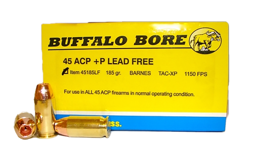Buffalo Bore Ammunition 45185LF20 Buffalo-Barnes Strictly Business 45ACP +P 185gr Barnes TAC-XP Lead Free 20 Per Box/12 Case                                                                            