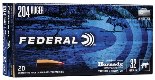 Federal V204VM32 Varmint & Predator  204Ruger 32gr Hornady V-Max 20 Per Box/10 Case                                                                                                                     