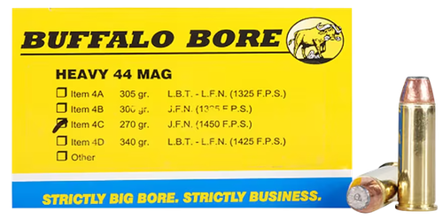 Buffalo Bore Ammunition 4C20 Heavy Strictly Business 44Rem Mag 270gr Semi Jacketed Flat Point 20 Per Box/12 Case                                                                                        