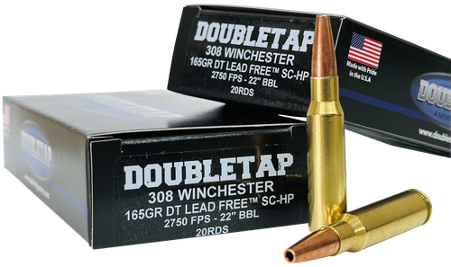 DoubleTap Ammunition 308W165X   308Win 165gr Lead Free Hollow Point 20 Per Box/25 Case                                                                                                                  
