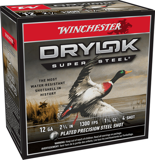 Winchester Ammo XSM124 Drylok Super Steel Magnum 12Gauge 2.75" 1 1/4oz 4Shot 25 Per Box/10 Case                                                                                                         