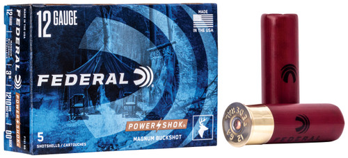Federal F13100 Power-Shok Magnum 12Gauge 3" 1 7/8oz 00BuckShot 5 Per Box/50 Case                                                                                                                        