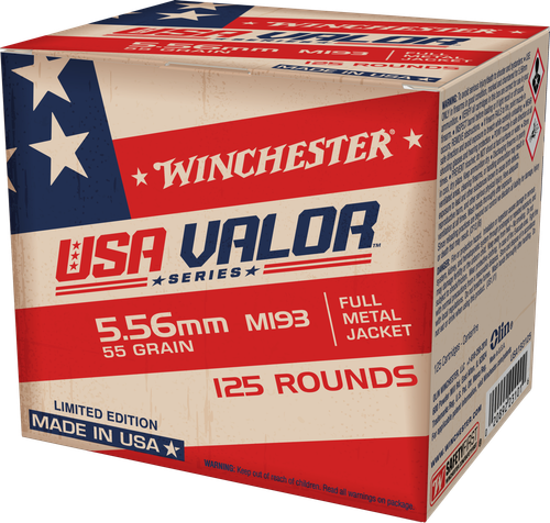 Winchester Ammo USA193125 USA Valor M193 5.56x45mmNATO 55gr Full Metal Jacket 125 Per Box/10 Case                                                                                                       