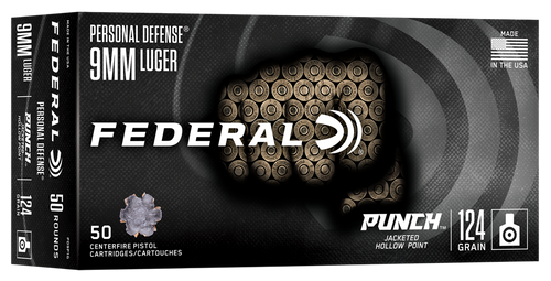 Federal PD9P1G Punch  9mm 124gr Jacketed Hollow Point 50 Per Box/10 Case                                                                                                                                
