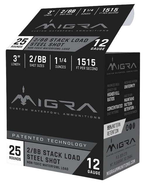 Migra Ammunitions M12SS2BB Staxd  12Gauge 3" 1 1/4oz 2/BBShot 25 Per Box/10 Case                                                                                                                        
