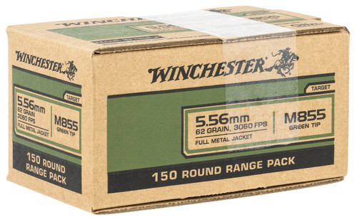Winchester Ammo WM855150 USA M855 Green Tip 5.56x45mmNATO 62gr Full Metal Jacket 150 Per Bx/4 Case *Value Pack                                                                                          