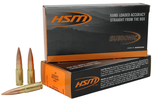HSM 338ARC1N Subsonic 338ARC 300gr Hollow Point Boat Tail 20 Per Box/25 Case                                                                                                                            