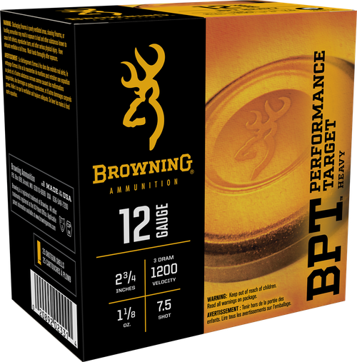Browning Ammo B193621227 BPT Performance Target Heavy 12Gauge 2.75" 1 1/8oz 7.5Shot 25 Per Box/10 Case                                                                                                  