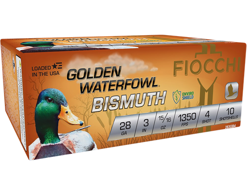 Fiocchi 283GB4 Golden Waterfowl Bismuth 28Gauge 3" 15/16oz 4Shot 10 Per Box/10 Case                                                                                                                     