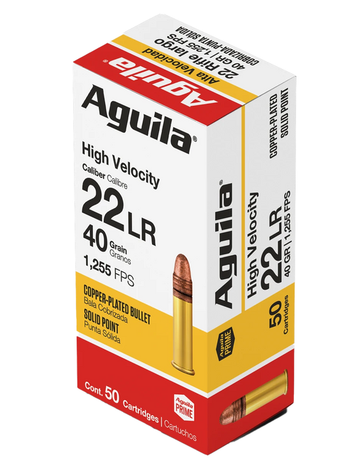 Aguila 1B220328 Super Extra High Velocity 22LR 40gr Copper Plated Solid Point 50 Per Box/40 Case                                                                                                        