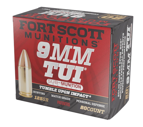 Fort Scott Munitions 9MM125SCVSS Tumble Upon Impact (TUI)  9mmLuger Subsonic 125gr Solid Copper Spun 20 Per Box/25 Case                                                                                 