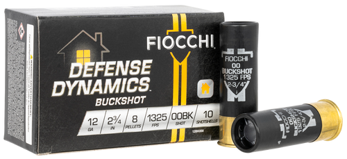 Fiocchi 12BK008 Defense Dynamics  12Gauge 2.75" 8Pellets 00 Buck Shot 10 Per Box/25 Case                                                                                                                