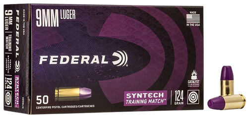 Federal AE9SJ4 Syntech Training Match 9mmLuger 124gr Total Syntech Jacket Flat Nose 50 Per Box/10 Case                                                                                                  