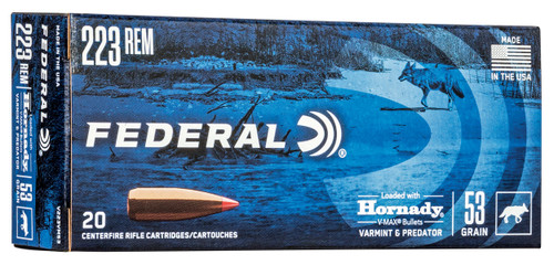 Federal V223VM53 Varmint & Predator  223Rem 53gr Hornady V-Max 20 Per Box/10 Case                                                                                                                       