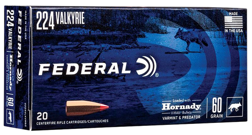 Federal V224VLKVM60 Varmint & Predator  224Valkyrie 60gr Hornady V-Max 20 Per Box/10 Case                                                                                                               
