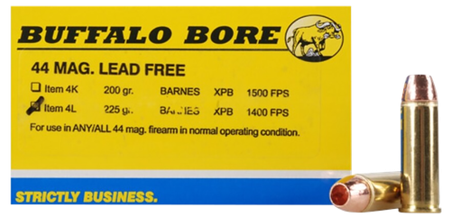 Buffalo Bore Ammunition 4L20 Buffalo-Barnes Strictly Business 44Rem Mag 225gr Barnes VOR-TX XPB Lead Free 20 Per Box/12 Case                                                                            