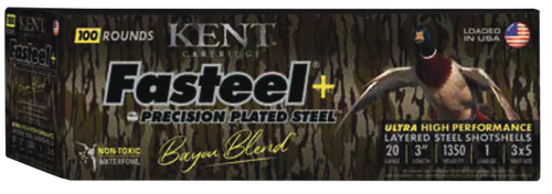 Kent Cartridge CC203FSP283X5 Fasteel + Precision Steel Sports South Exclusive 20 Gauge 3" 1 oz 3x5 Shot 100 Per Box/2 Cs                                                                                